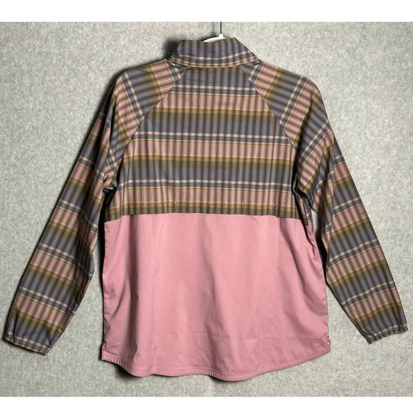 LL Bean Sz M Everyday SunSmart Woven Plaid Quarter-Zip Pullover Shirt Colorblock - Picture 3 of 12